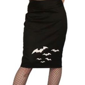 Black with red bat detail bodycon skirt